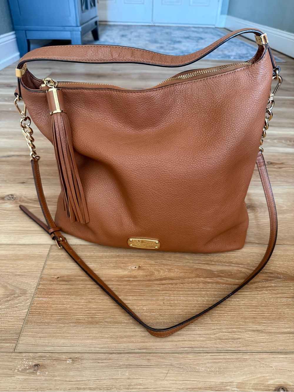 Michael Kors Tan Leather Shoulder Hobo with Tassel